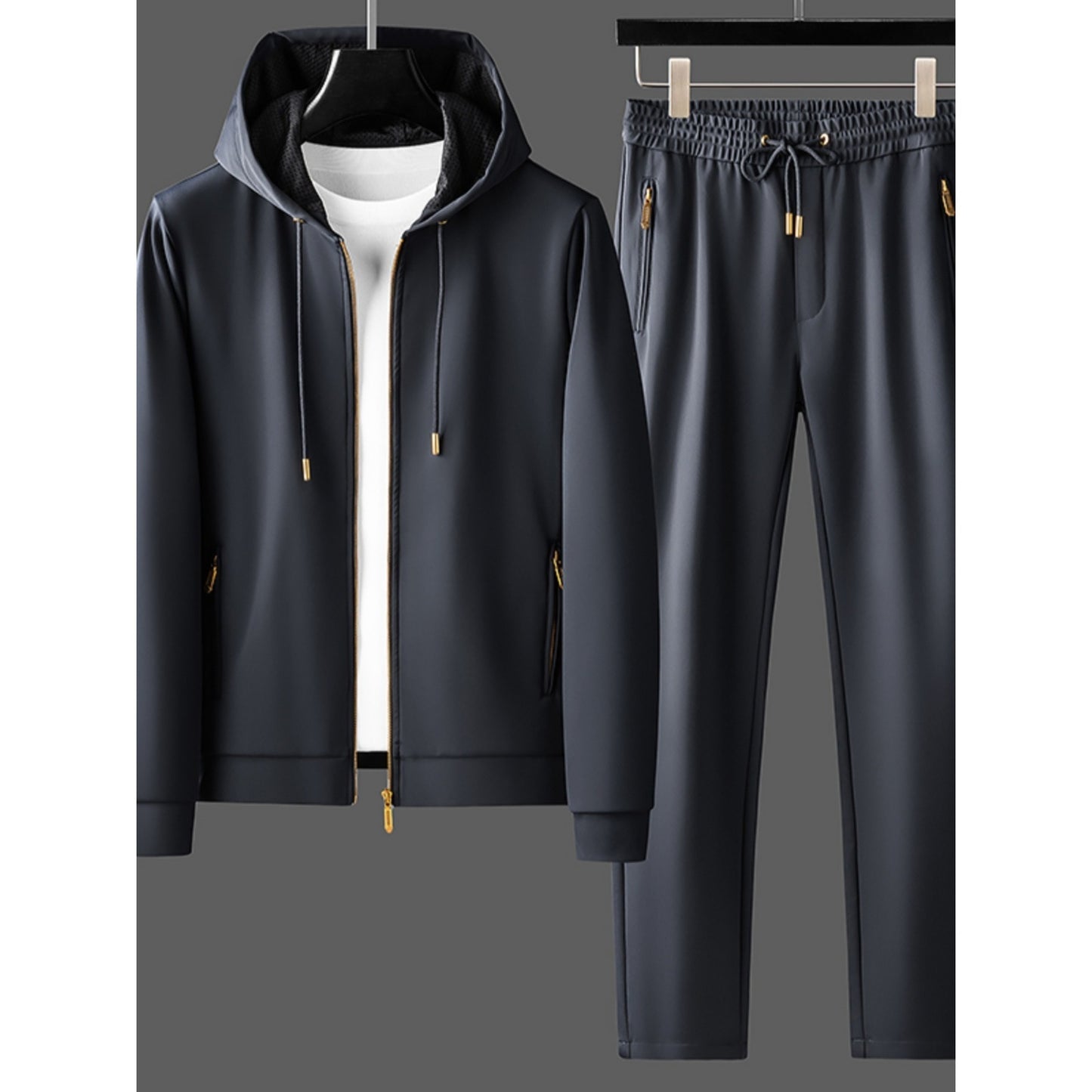 Contrast Color Men's Thickened Two-piece Suit Sweater Zipper Casual Suit