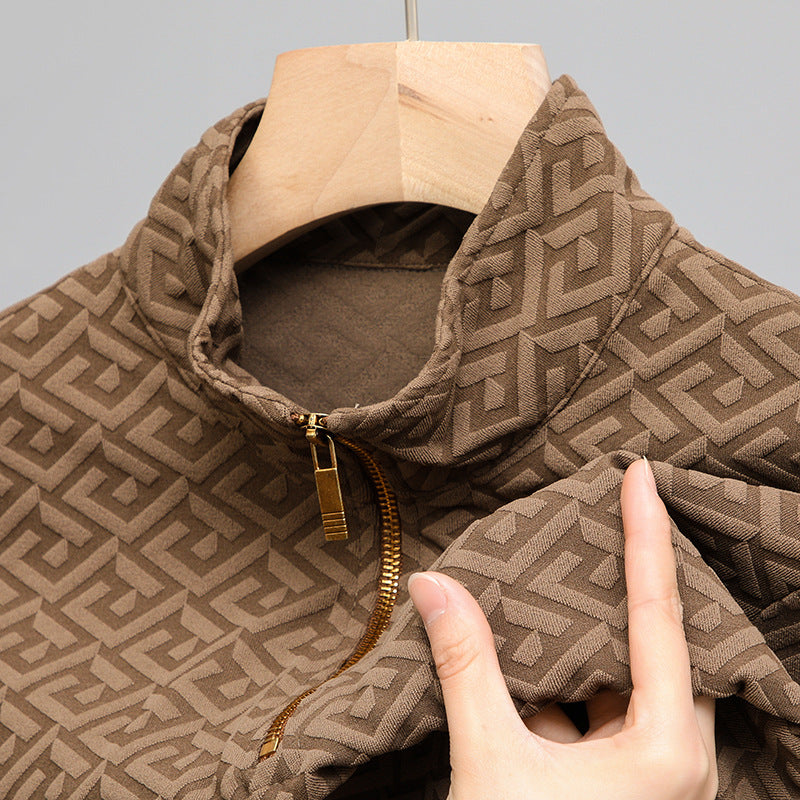 Long Sleeve T-shirt Zipper And Lapel Casual Stand Collar Bottoming Shirt Men's Clothing