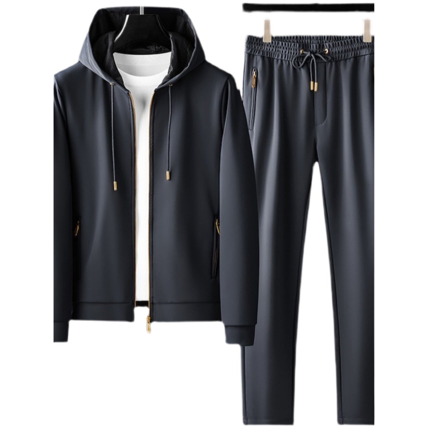 Contrast Color Men's Thickened Two-piece Suit Sweater Zipper Casual Suit